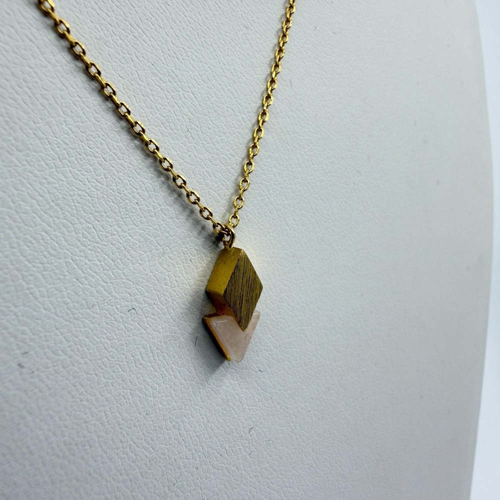 Minimalist Gold Tone Geometric Stone Pendant Necklace Dainty Layering Boho Style
